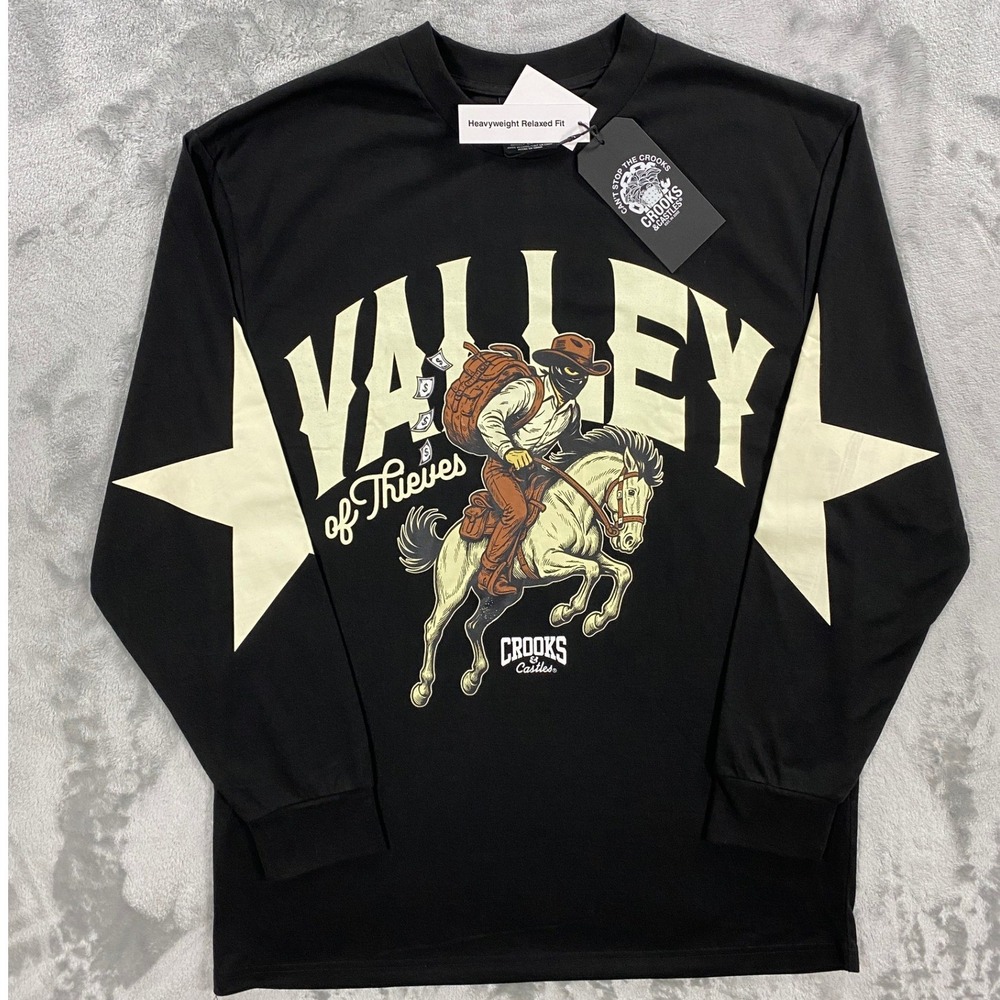 Crooks & Castles Valley Of The Thieves LS T-Shirt Men L Black Streetwear Skater